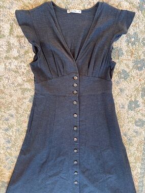 Marine Layer Camila Black Button-Front V-Neck Midi Dress